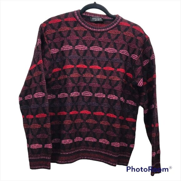 Galilei Made in Italy wool Crew Neck Knot Burgundy sweater Women size M - Picture 5 of 14